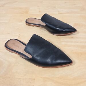 Madewell Black Gemma Mule Women's Sz 7 Leather Slip On Pointed Toe Flat